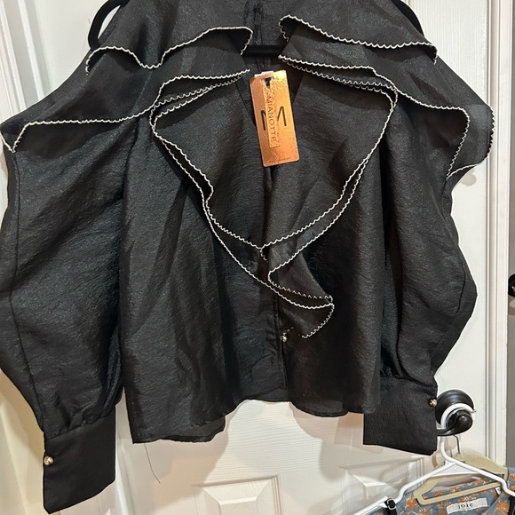 MIANOTTE Off-the-Shoulder Ruffle Detail Organza Blouse size 2 - Picture 6 of 10